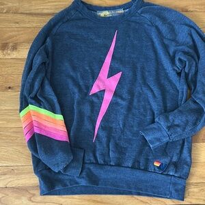 Aviator nation sweatshirt with lightning, bolt, and side stripes
